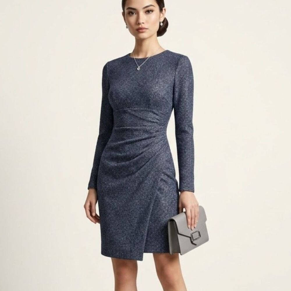 Lauren Ralph Lauren Shimmer Metallic Faux-Wrap Sheath Cocktail Dress 0P